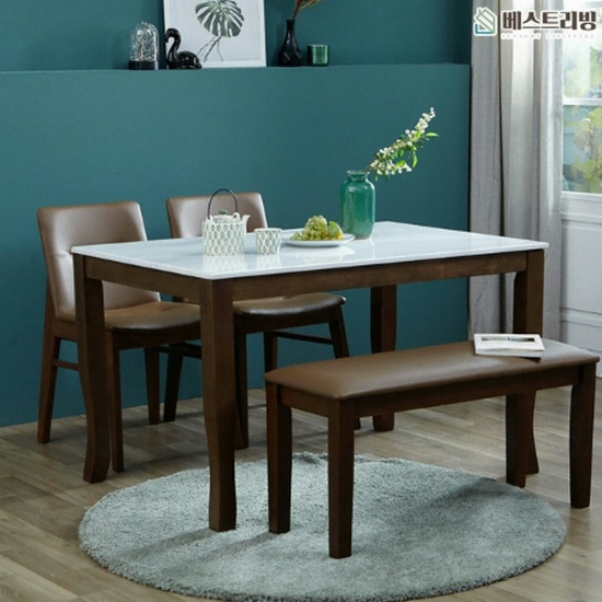 베스트리빙 데미안모카 빈츠 대리석 식탁 1200 (의자2개+벤치1개)_이미지