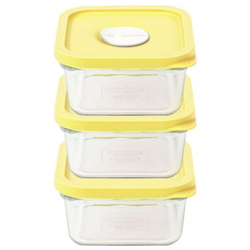글라스락 렌지쿡 옐로우에디션 촉촉한 햇밥용기 정사각 440ml (3개)_이미지