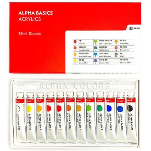알파색채  학생용 베이직 아크릴물감 7.5ml[12색]