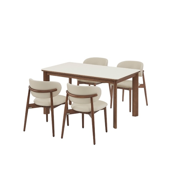까사미아 포멜로 브라운 세라믹 식탁 1400 (가죽의자4개)_이미지