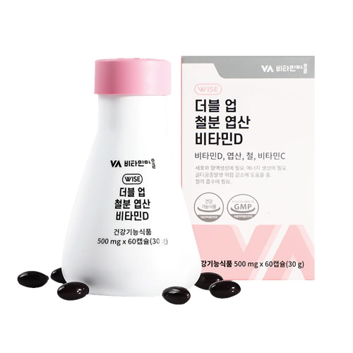  비타민마을 와이즈 더블업 철분엽산비타민D 500mg 60캡슐 [4개]