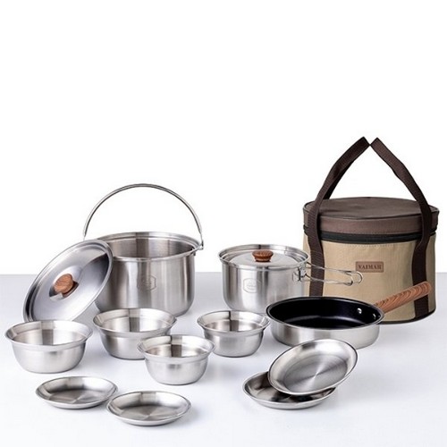 뉴본 스텐 삼중바닥 냄비 캠핑풀세트