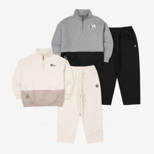 휠라키즈 FILA KIDS FK2FSF4501X BLK 아동 어반 반집업 라벨 포인트 기모 트레이닝 상하복 세트_이미지
