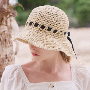 화이트샌즈 여성 리본 지사 버킷햇 로제 내츄럴 WIM41H1H