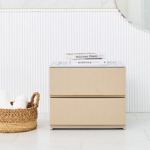 트렌디 스트라이프 2단 서랍장 와이드