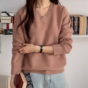 다잇템다잇템 여자 플레인 봄긴팔 개강룩 V넥 니트_20133001_5888