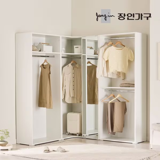 장인가구 클래드 드레스룸 400 거울장 1단 코너장 800 1단 800 2단 행거 세트 2800