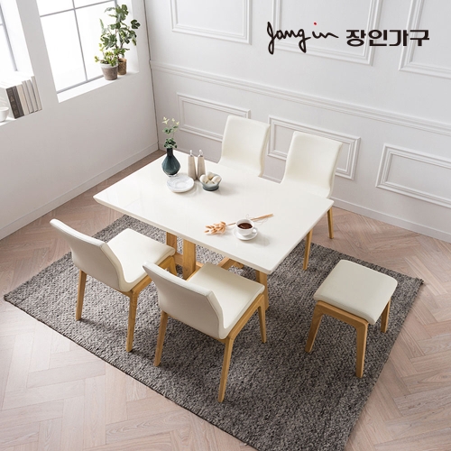 장인가구 아이브 아마르 대리석 식탁 1300 (의자4개+스툴1개)_이미지