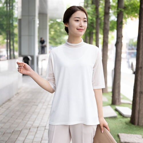모슬린 엄마옷 매쉬 반폴라 반팔 티셔츠 RTY613394 중년여성/50대/60대/70대/마담/빅사이즈/할머니옷/여자