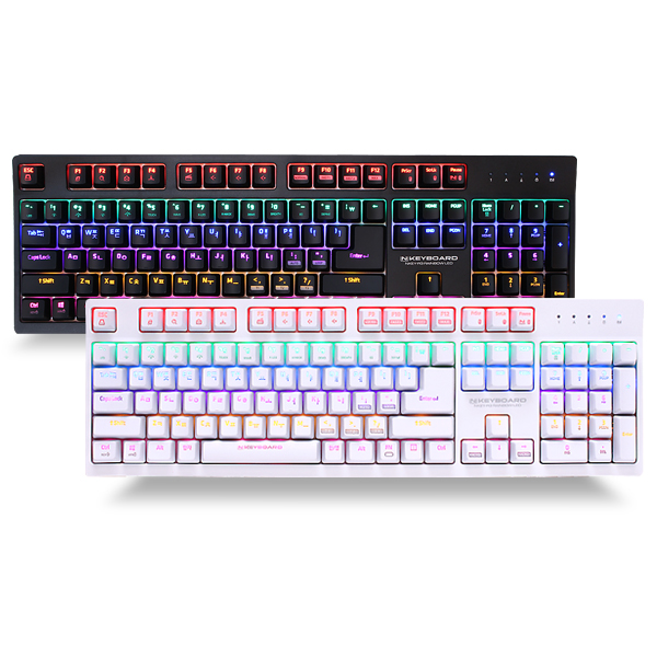 스카이디지탈 NKEYBOARD NKEY-R3 레인보우LED 기계식 게이밍 키보드 (블랙, 청축)