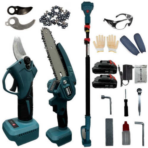 PROSAC 충전 전동 전지가위 + 체인톱 + 연장봉 풀세트 해외구매 (2.0Ah, 배터리 2개)_이미지