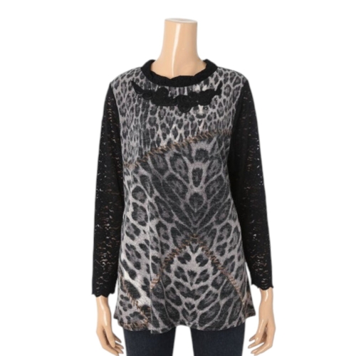 몬테밀라노 레오파트 나염 레이스 반목 티셔츠 MK112T2072A