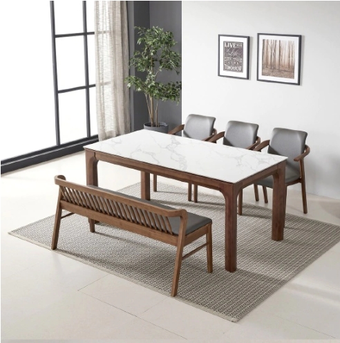 헤닝 아델 포세린 통세라믹 원목 식탁 1700 (의자3개+벤치1개)_이미지