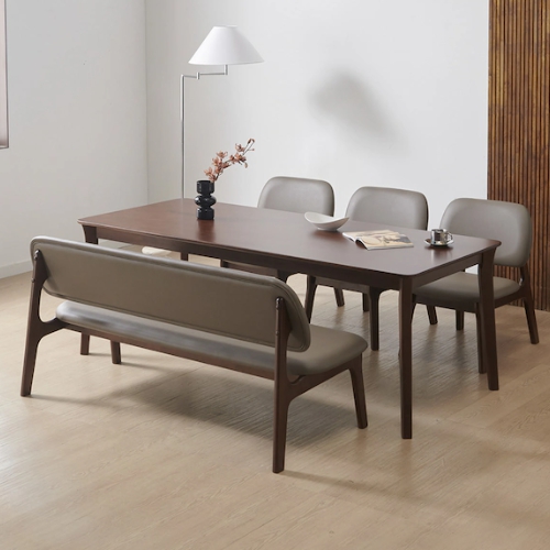 라로퍼니처 레스트 고무나무 원목 낮은 패밀리 식탁 1900 (의자3개+벤치1개)_이미지