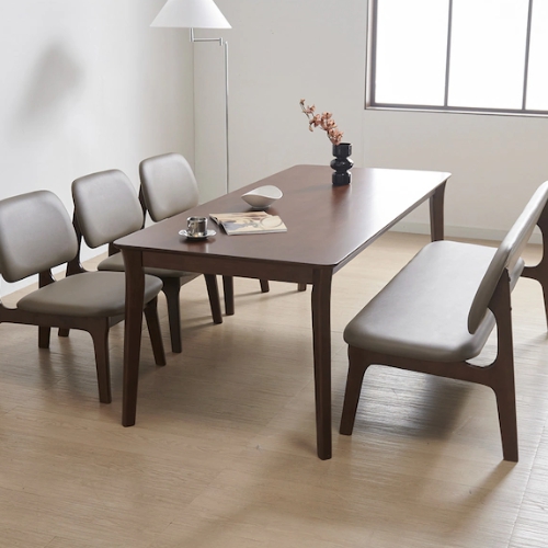 라로퍼니처 레스트 고무나무 원목 낮은 패밀리 식탁 1900 (의자3개+벤치1개)_이미지