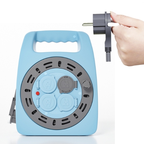 러그박스 3구 USB 캡형 캠핑릴선 스카이그레이 (20m)_이미지