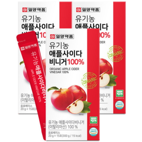 일양약품 유기농 애플사이다 비니거 100% 300g (20g x 15포) (3개)_이미지