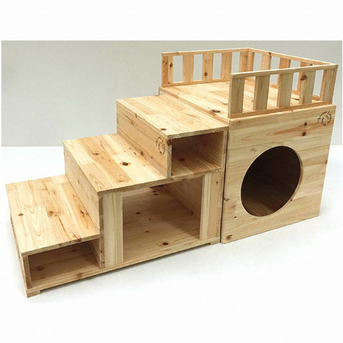  늘품 걍집셋트 원목 강아지집+계단+펜스 3견용하우스