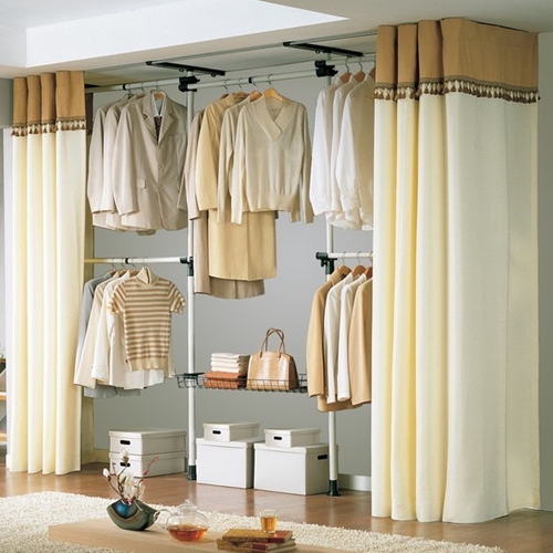 가화행거 5단 옷걸이 1단 수납바구니형 커튼 행거