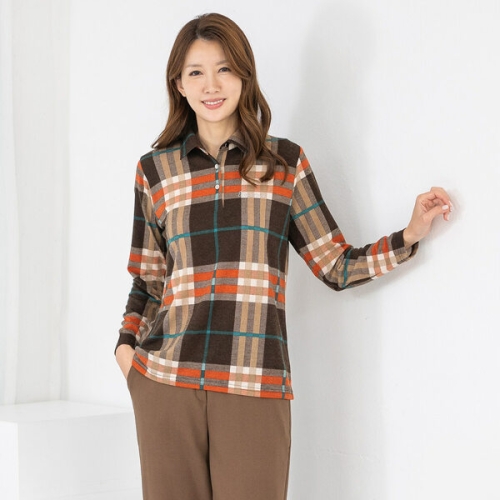 모슬린 엄마옷 60대 여성 카라 겉기모 큰체크 긴팔티셔츠 512HJK057 중년여성/50대/70대/빅사이즈/할머니옷