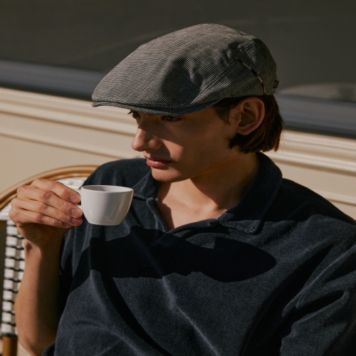 닥스 남성 블랙체크 린넨혼방 헌팅캡 DCHE6E757BK_이미지