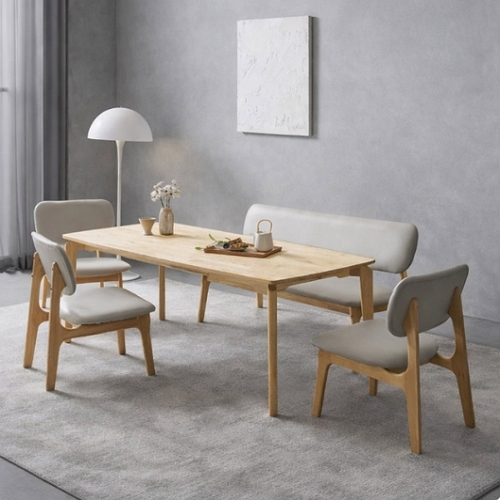 인터데코 낮아서 더 편한 원목 식탁 1850 (의자3개+벤치1개)_이미지