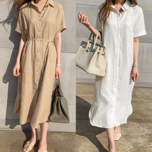스토어추천 린넨 반팔 롱 셔츠 원피스 HH-B107