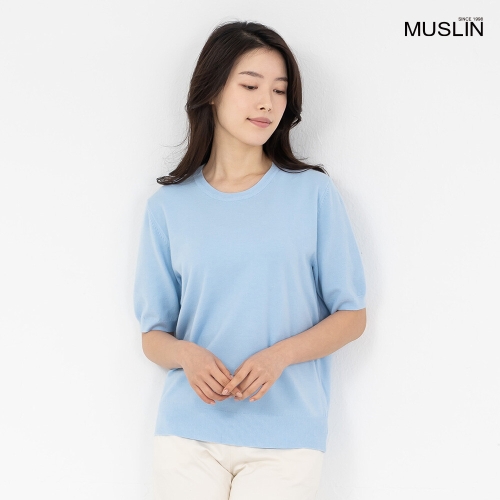 모슬린 엄마옷 라운드 5부 베이직 니트 티셔츠 TS613485 중년여성/50대/60대/70대/빅사이즈/할머니옷_이미지