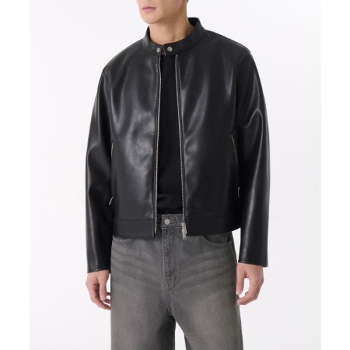 무신사 스탠다드 스탠다드 신세틱 레더 카페 레이서 재킷 블랙 1629086_이미지