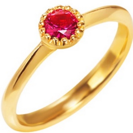 한국금다이아몬드 여자 반지 레드 보석 포인트 3.75g_이미지