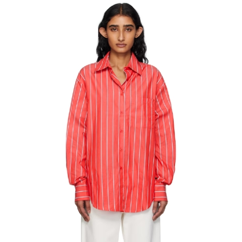 THE Frankie Shop 레드 화이트 루이 스트라이프 코튼 셔츠 CHFS19722869 TP85