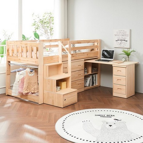 에보니아 스페이스 원목 책상형 벙커침대 S (매트별도)_이미지