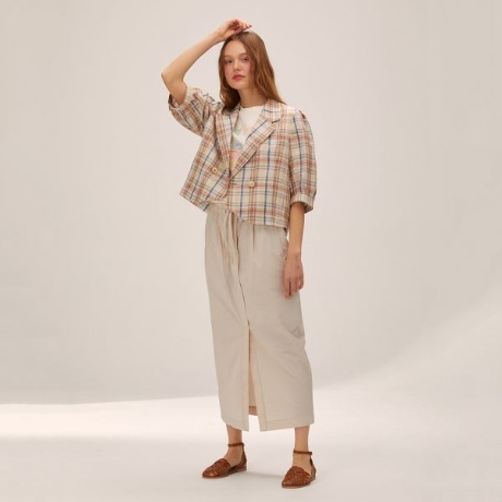 더블브레스트 숏 재킷 T224MJK301W