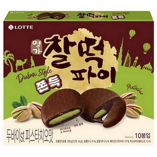 롯데제과 두쫀쿠 찰떡파이 피스타치오맛 300g (1개)