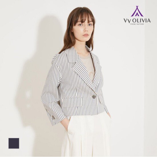  올리비아로렌 스트라이프 숏 자켓 VVCFU3M3261