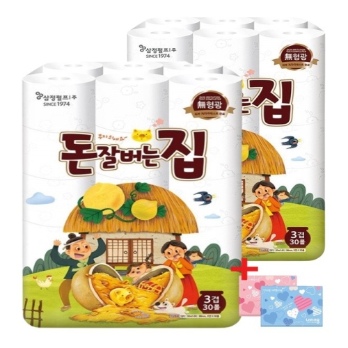 돈잘버는집 30m (30롤)*2팩 + 여행용티슈 40매*2팩 세트_이미지