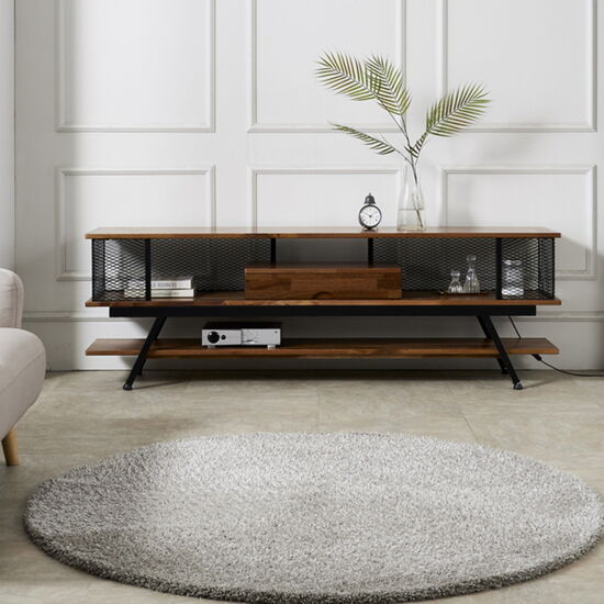 푸른언덕 아름이와다움이 셀르 멀바우원목 스틸메쉬 2단 거실장 1800