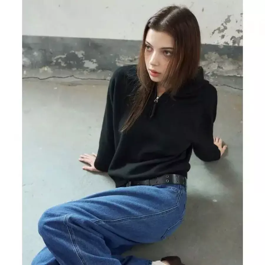 <b>에센셜</b> 레더리 LEATHERY <b>하프</b> <b>집업</b> 후디 BLACK LRKN6309BK 477088