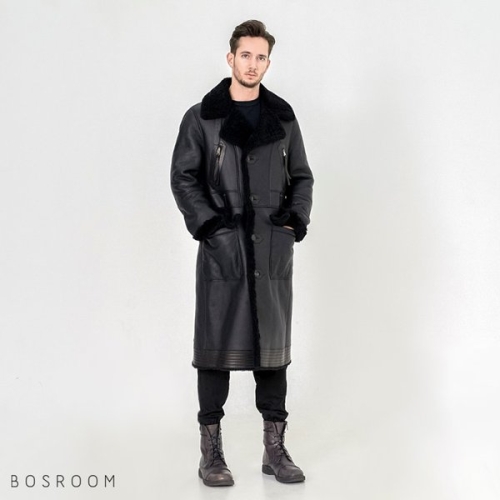 보스 룸 BOSROOM 남성 롱무스탕 두툼한 양가죽 양털 보니 소매롤업 단추클로징 버튼코트 코트1079816