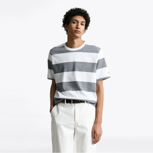  타미힐피거 남성 컬러블록 스트라이프 티셔츠_T12F1TPO660MT10A4