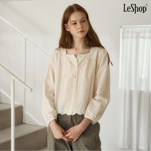 르샵 스퀘어넥 레이스 자수 긴팔 블라우스 DP3BA071A