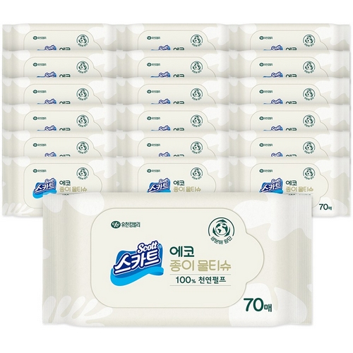스카트 에코 종이 물티슈 리필형 70매 (20팩)_이미지