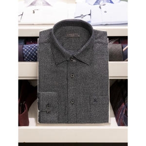  란체티 네이비 컬러 디자인무늬 패턴 클래식 긴소매 와이셔츠_LRW1029BA02