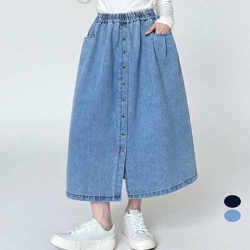 앞버튼데님밴딩스커트_AA61SK025G