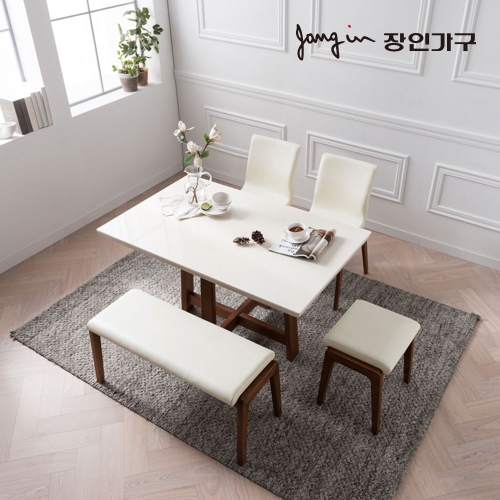 장인가구 아이브 아마르 대리석 식탁 1300 (의자2개+벤치1개+스툴1개)_이미지