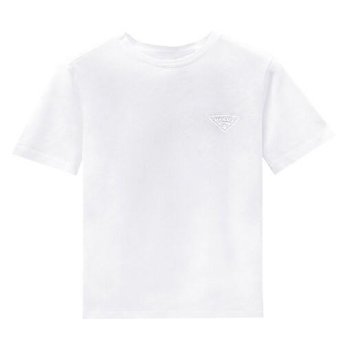 프라다 UJN880 1U1R F0009 가슴로고 라운드 반팔티셔츠 화이트 남성 티셔츠 TJ