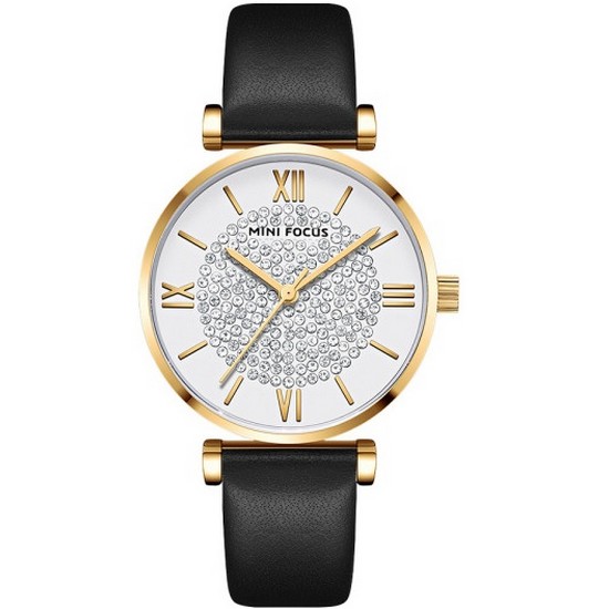 미니포커스 여성 라인스톤 가죽 손목시계 MF0334L07