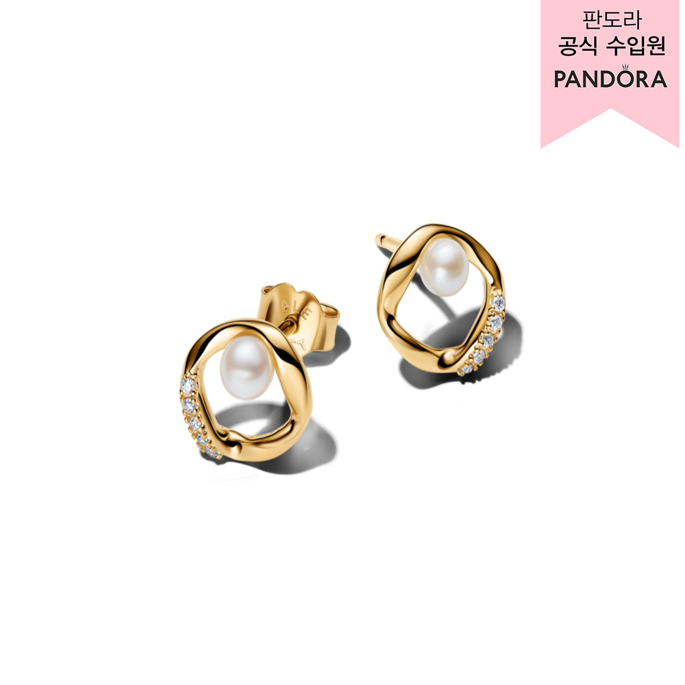 판도라 오가니컬리 쉐입드 파베 서클 & 트리티드 프레시워터 컬쳐드 펄 스터드 이어링 264662C01_이미지
