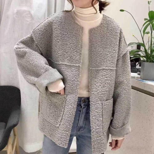 여자 양털 가디건 자켓 뽀글이 캐주얼 겨울 코디 6337668_이미지