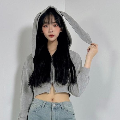 ONM 토끼귀 후드 크롭 집업 친구 선물 코스튬 S12078082
